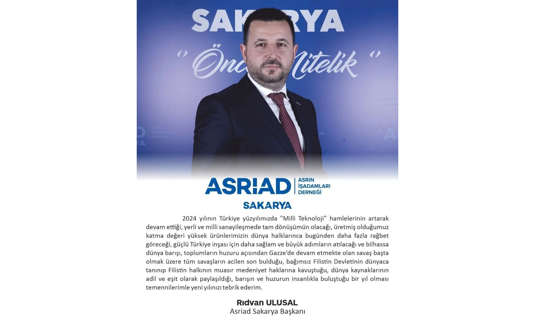 2024 yılının Türkiye yüzyılımızda “Milli Teknoloji” hamlelerinin artarak devam ettiği, yerli ve milli sanayileşmede tam dönüşümün olacağı, üretmiş olduğumu